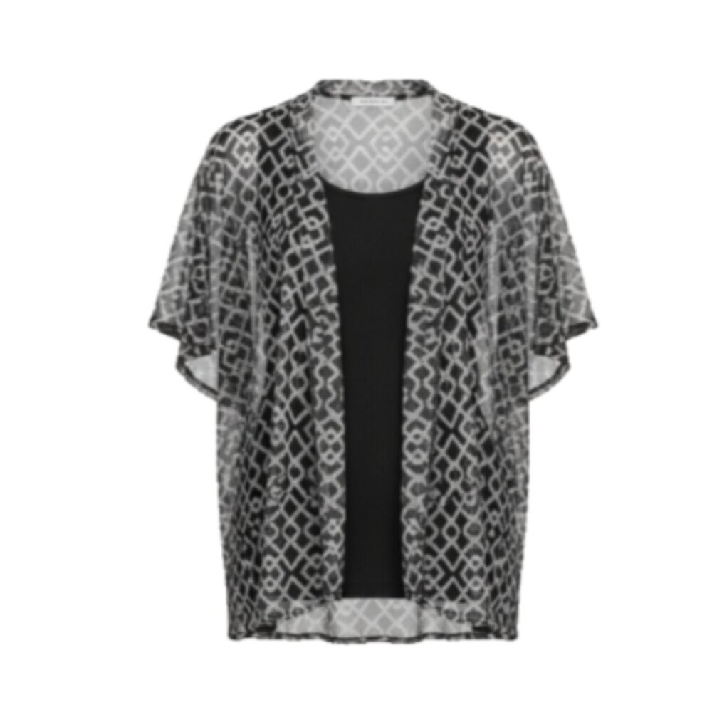 Women’s 2X Sheer Cardigan Top w/ Attached Tank Black White Lightweight Open